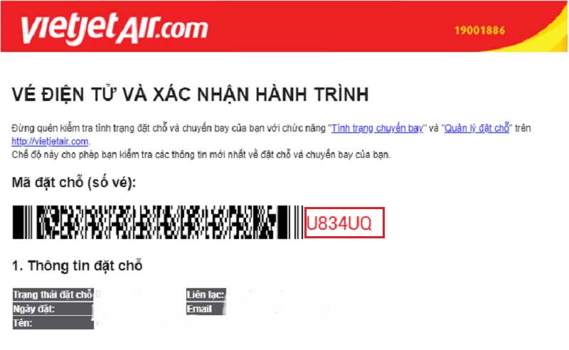 Code vé của Vietjet Air