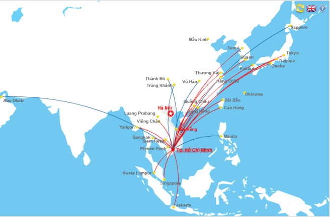 Hình ảnh sơ đồ mạng đường bay quốc tế của Vietnam Airlines