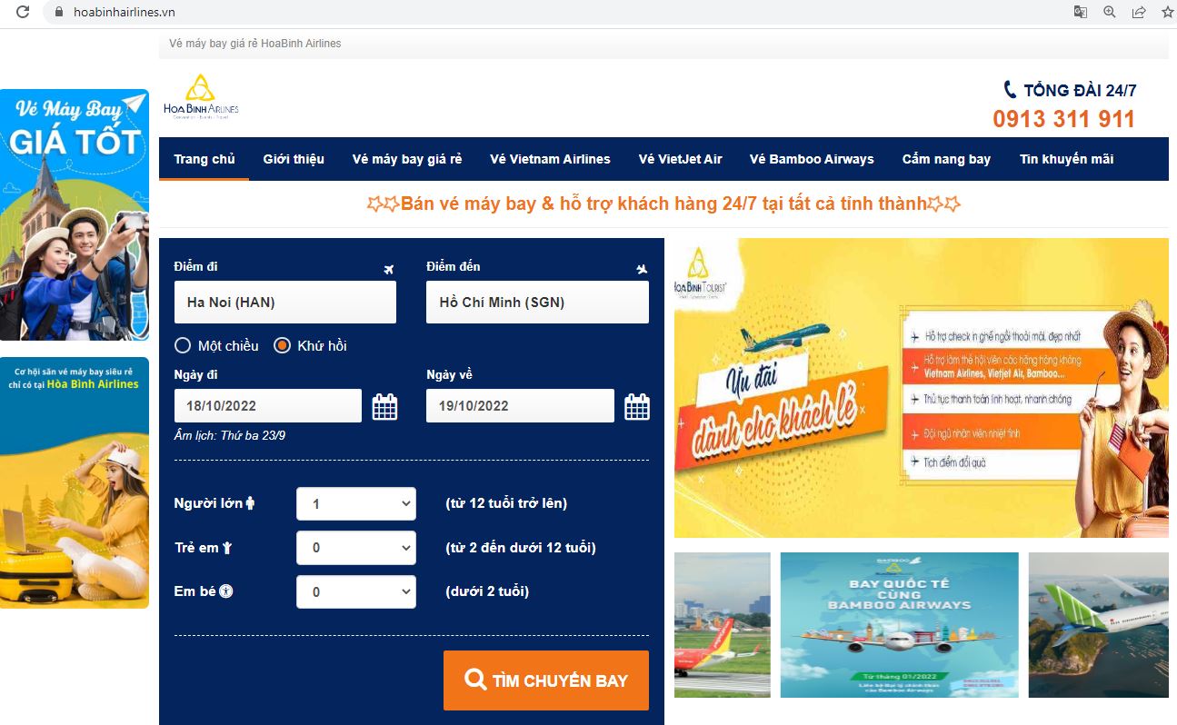 Hệ thống đặt vé trực tuyến HoaBinh Airlines giúp hành khách mua vé dễ dàng, nhanh chóng