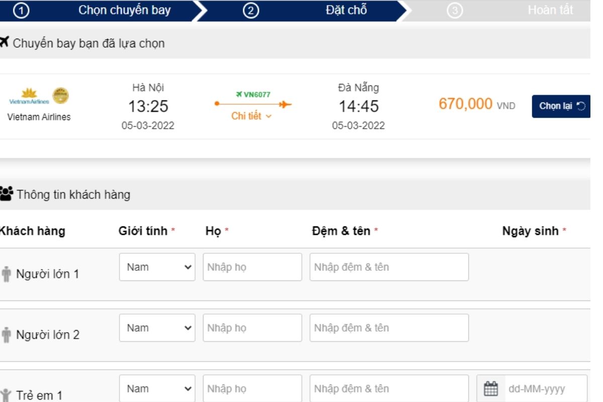 Lựa chọn hành trình bay