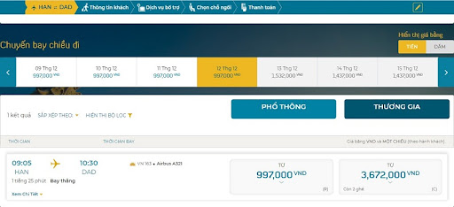 Kiểm tra giá vé máy bay Vietnam Airlines
