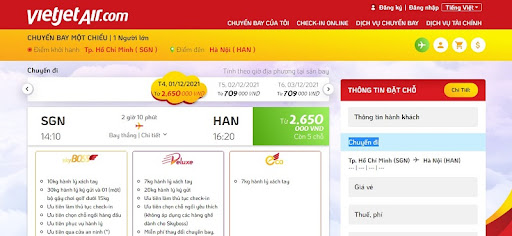 Kiểm tra giá vé máy bay Vietjet Air