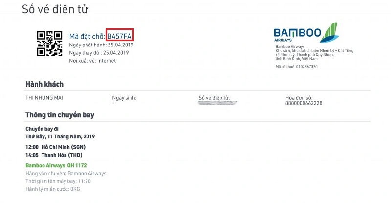 Mã đặt chỗ của Bamboo Airways