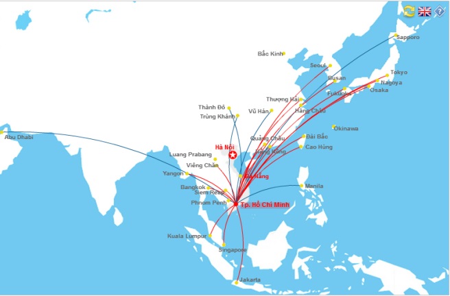 Hình ảnh sơ đồ mạng đường bay quốc tế của Vietnam Airlines