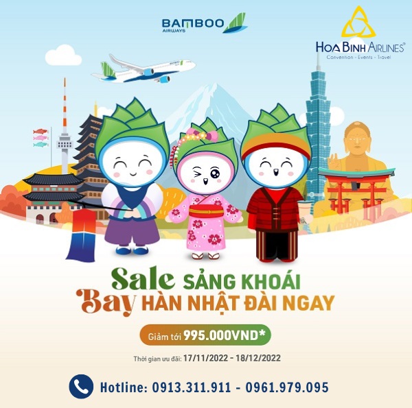 Ưu đãi giảm giá cho chặng bay Nhật, Hàn, Đài từ Bamboo Airways