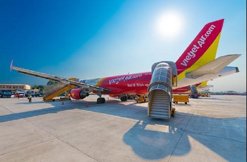 Máy bay của hãng hàng không Vietjet Air dừng chân tại sân bay Đà Nẵng