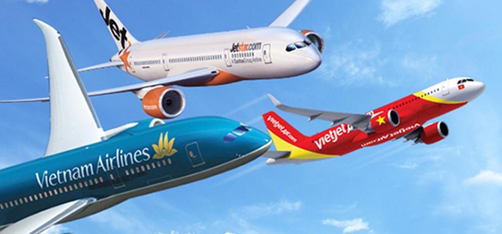 3 hãng hàng không nội địa tại Việt Nam là Vietnam Airlines, Jetstar Pacific và Vietjet Air